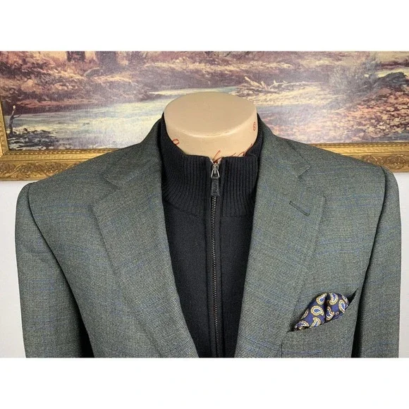 40R Ermenegildo Zegna Green‎ Check Sport Coat - Suit Jacket - Picture 5 of 14
